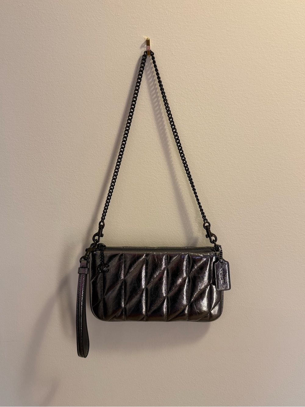 Coach Pouch Clutch/Wristlet Bag w/ Quilting & Chain Strap in ‘Anthracite’ *NWT*